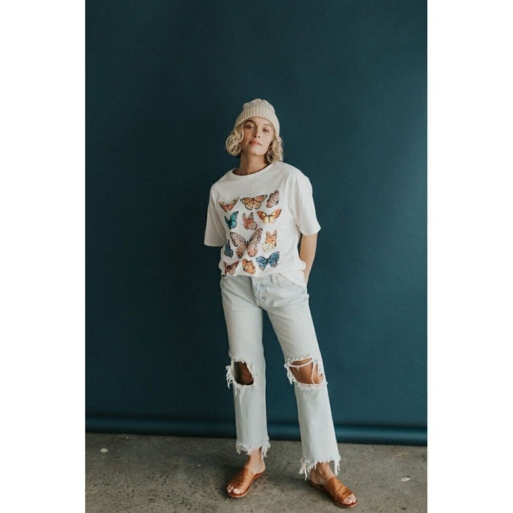 Free People Womens Maggie Jeans Sz 27 Paradise Blue Wash Straight Leg Distressed